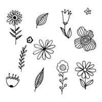 a set of funny doodles plants and flowers