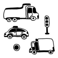 a set of funny things doodles transport and cars vector