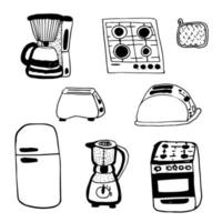 conjunto, vector, garabato, cocina vector