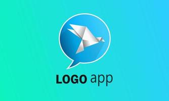 logotipo de chat de icono de aplicación de pájaro de origami vector