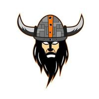 logo de la mascota vikinga con casco y dos cuernos. adecuado para la ilustración de camisetas, carteles, sudaderas con capucha y recuerdos. avatares de juegos y logotipos de juegos, vector