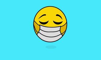 yellow emoji wearing a mask background blue vector