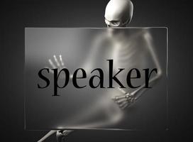 speaker word on glass and skeleton photo