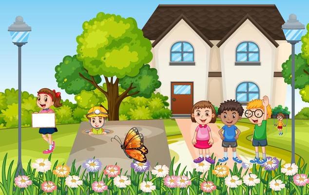 Children playing hide and seek cartoon vector 17678968 Vector Art