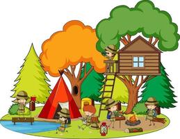 Scene with boyscouts camping in the park vector