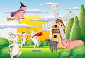 Farm background with happy animals vector