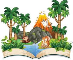 Opened fantasy book with cute animals vector