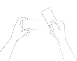 Hand holding Blank card Outline Mock up vector