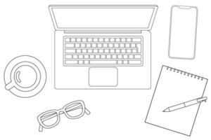 Work desk top view outline vector