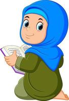 la hermosa chica con velo azul sostiene al quran vector