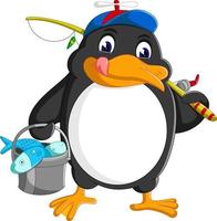 Penguin is fishing on the arctic ice vector