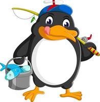 el pingüino está pescando en el hielo ártico vector