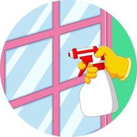 The hand holds the spray to clean the window vector