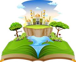 the beautiful story book with the pretty mosque and the river on it vector