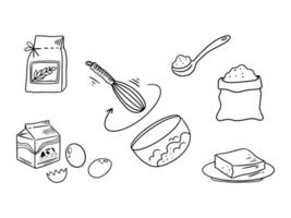Outline baking scene. Cooking utensils illustration.