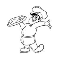 Italian chef with a pizza. Pizzaiolo vector illustration.