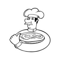 Italian chef with a pizza. Pizzaiolo vector illustration.