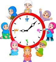 the clock with the children around the it vector
