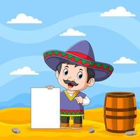 The uncle in the mexican costume holding the blank with board
