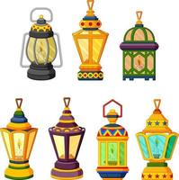 colección de linternas de velas de ramadán en modo de poca luz vector