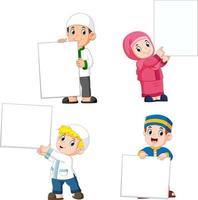 collection of moslem people holding big blank sign vector