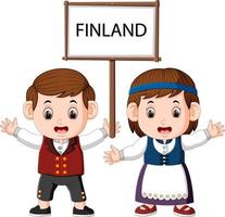 Cartoon finland couple wearing traditional costumes