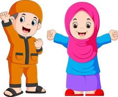 Happy moslem kid cartoon isolated on white background