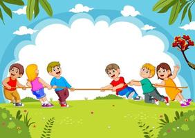 Children play tug of war in the park vector