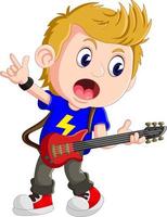 Cartoon singing happily while holding a guitar vector