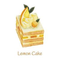 Watercolor sweet dessert lemon cake illustration vector