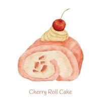 Watercolor sweet dessert cherry cake with cream illustration vector