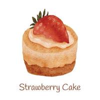 Watercolor sweet dessert Strawberry Cake illustration vector