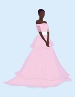 Fashionable stylish illustration with bride. Poster. Wedding card. African-American woman in pink wedding dress. Vector illustration