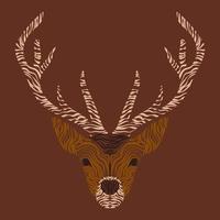 Logo with deer in modern style on brown background. Vector illustration. Creative concept. Creative graphic design with deer. Poster with deer.