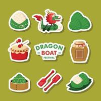 colección de pegatinas del festival del barco del dragón vector