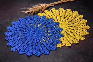 A few things tied from strings with your own hands in the colors of the flag of Ukraine photo