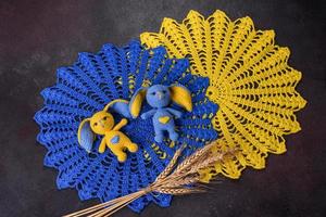 A few things tied from strings with your own hands in the colors of the flag of Ukraine photo