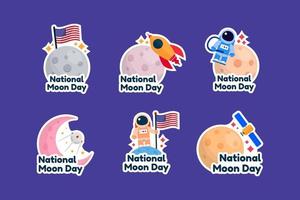 National Moon Day Celebration Stickers Collection Set vector