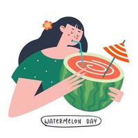 Watermelon Day. Festive fun vector clipart. Template for a postcard, poster, invitation.