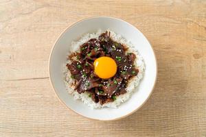 Rice with Soy-Flavoured Pork or Japanese Pork Donburi photo