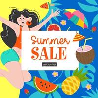 Summer sale. Bright colorful summer vector illustration, advertising poster.