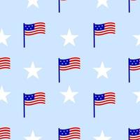 pSeamless pattern with american flag, stars. Red, blue, white color. Patriotic background. Vector illustration. As template for wrapping paper, wallpaper, fabric clothes textile.