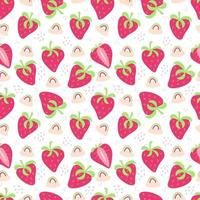 Summer seamless pattern with strawberries, rainbow and clouds. Vector background. Colorful backdrop. As wrapping paper, fabric textile, wallpaper, cover, digital paper for scrapbooking