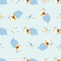 Seamless nursery pattern dog. Handdraw Cute Sleeping animal with crown. Blue kids background. Vector children  backdrop. Wallpaper, wrapping, textile print, fabric. Baby concept