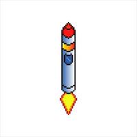 Rocket launch with pixel art. Vector illustration.