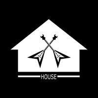 Guitar house logo with crossing guitar vector