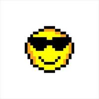 Emoji or emoticon face icon in pixel art. Vector illustration.