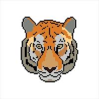 Pixel art with tiger head on  white background. vector