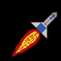 Rocket launch with pixel art . Vector illustration.