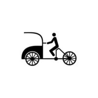 icono de vector de rickshaw con conductor triciclo accionado por humanos.